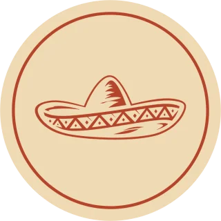 The round cream seal sticker with the terracotta line-art hat.